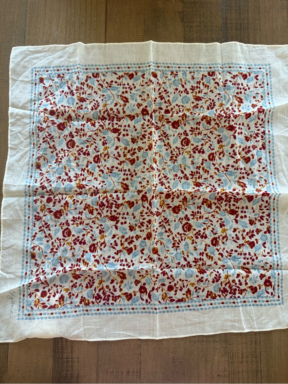 Sézane Floral Print Lightweight Scarf in Red and Light Blue on Cream - Picture 2 of 5